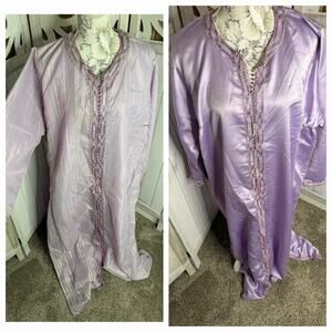 Original Moroccan Kaftan M/L Plum Lavender Cream Embroidered 2 Layers Vintage